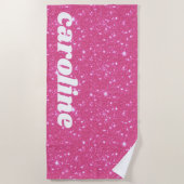 Retro Roze Glitter Glans Gepersonaliseerde Naam Strandlaken (Voorkant)