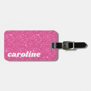 Retro Roze Glitter Glans y2k Gepersonaliseerd Bagagelabel