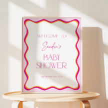 Retro Roze Golflijn Baby Shower Welkom