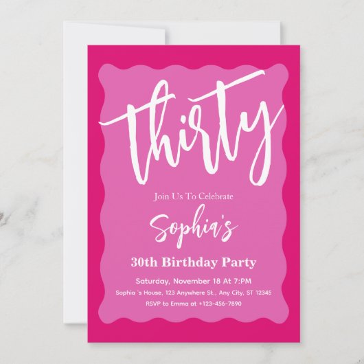Retro Roze Golvende Curve Modern 30ste Verjaardags Kaart (Voorkant)