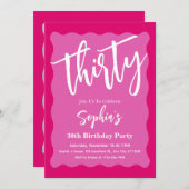 Retro Roze Golvende Curve Modern 30ste Verjaardags Kaart (Voorkant / Achterkant)