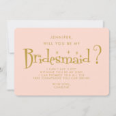 Retro Roze & Goud Handschrift Bruidsmeisje Voorste Kaart (Voorkant)