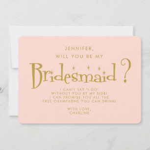Retro Roze & Goud Handschrift Bruidsmeisje Voorste Kaart
