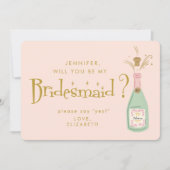 Retro Roze & Goud Handschrift Bruidsmeisje Voorste Kaart (Voorkant)