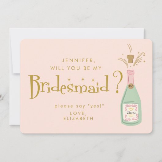 Retro Roze & Goud Handschrift Bruidsmeisje Voorste Kaart (Voorkant)