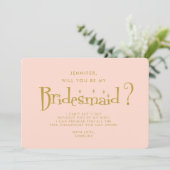Retro Roze & Goud Handschrift Bruidsmeisje Voorste Kaart (Staand voorkant)