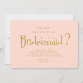 Retro Roze & Goud Handschrift Bruidsmeisje Voorste Kaart (Voorkant)