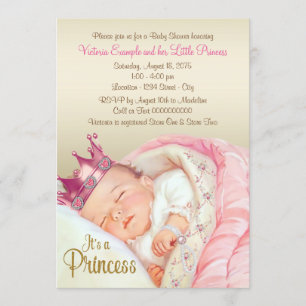 Retro Roze Gouden Baby Meisje Shower Kaart