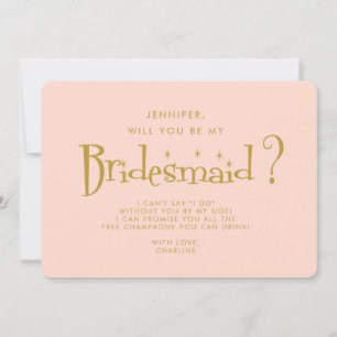 Retro Roze & Gouden Handgeschreven Bruidsmeisje Ui Kaart