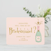 Retro Roze & Gouden Handgeschreven Bruidsmeisje Vo Kaart (Staand voorkant)