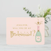 Retro Roze & Gouden Handgeschreven Bruidsmeisje Vo Kaart (Staand voorkant)