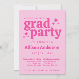Retro Roze Graduation Party Uitnodiging met Foto