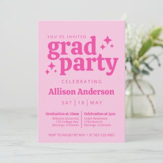 Retro Roze Graduation Party Uitnodiging met Foto