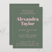 Retro Roze Green Cute Aesthetic Graduparty Kaart (Voorkant / Achterkant)