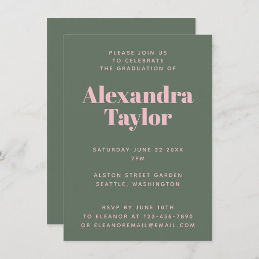 Retro Roze Green Cute Aesthetic Graduparty Kaart (Voorkant / Achterkant)