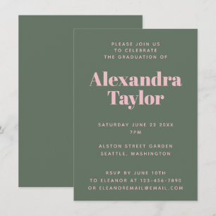 Retro Roze Green Cute Aesthetic Graduparty Kaart