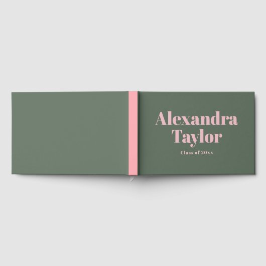 Retro Roze Green Cute Aesthetics Custom Afstuderen Gastenboek (Volledig)