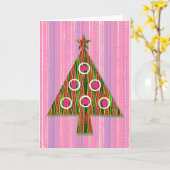 Retro Roze Green Pop Art kerstboomkaart Kaart (Gele Bloem)