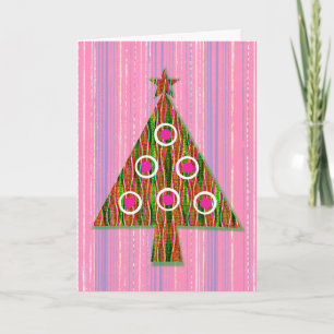 Retro Roze Green Pop Art kerstboomkaart Kaart