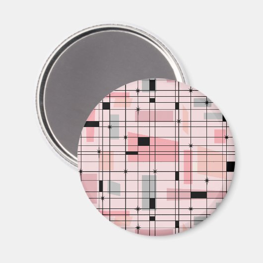 Retro Roze Grid en Starburst Ronde Magneet (Voorkant / Achterkant)
