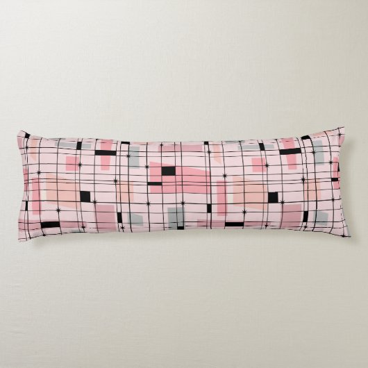 Retro Roze Grid en Starbursts Body Kussen (Achterkant)