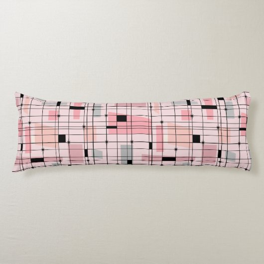 Retro Roze Grid en Starbursts Body Kussen (Voorkant)