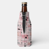 Retro Roze Grid en Starbursts Fles Koeler (Fles Achterkant)