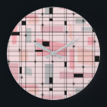 Retro Roze Grid en Starbursts Ronde Wandklok<br><div class="desc">Deze Retro Pink Grid en Starbursts Round Wall Clock is waar stijl samenkomt met de huidige tijd. Het heeft een lichtroze achtergrond met kitscherige, off-kilter vierkanten en rechthoeken in duifgrijs en drie tinten roze. De grillige blokken van kleur worden overlappen en gewerkt in sommige van de rastersnijpunten. Er zijn ook...</div>