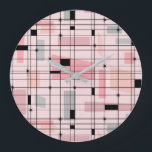 Retro Roze Grid en Starbursts Ronde Wandklok<br><div class="desc">Deze Retro Pink Grid en Starbursts Round Wall Clock is waar stijl samenkomt met de huidige tijd. Het heeft een lichtroze achtergrond met kitscherige, off-kilter vierkanten en rechthoeken in duifgrijs en drie tinten roze. De grillige blokken van kleur worden overlappen en gewerkt in sommige van de rastersnijpunten. Er zijn ook...</div>
