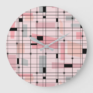 Retro Roze Grid en Starbursts Ronde Wandklok