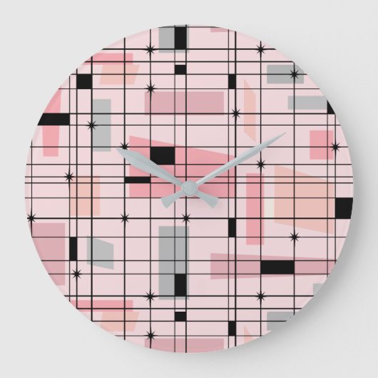 Retro Roze Grid en Starbursts Ronde Wandklok (Voorkant)