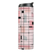 Retro Roze Grid en Starbursts Thermische Tumbler Thermosbeker (Gedraaid links)