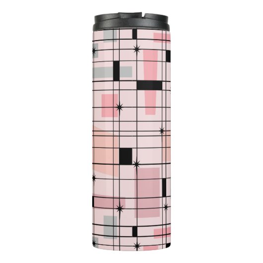 Retro Roze Grid en Starbursts Thermische Tumbler Thermosbeker (Achterkant)