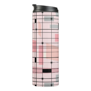 Retro Roze Grid en Starbursts Thermische Tumbler Thermosbeker