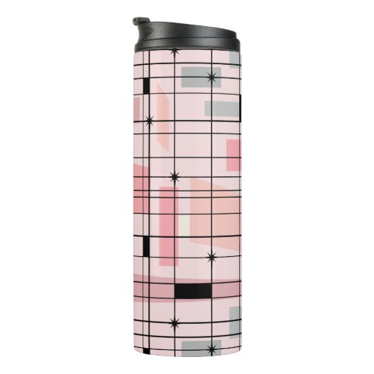 Retro Roze Grid en Starbursts Thermische Tumbler Thermosbeker (Geroteerd rechts)