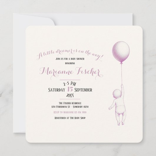 Retro roze grillige babyshower uitnodiging (Voorkant)