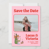 Retro Roze grillige foto bruiloft Save the Date Magnetische Uitnodiging (Voorkant)