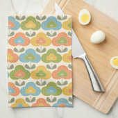 Retro Roze Groen Blauw Geel Geometrische bloemen Theedoek (Quarter Fold)