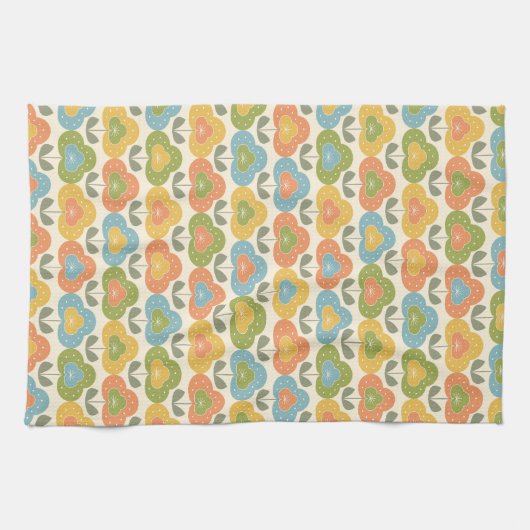 Retro Roze Groen Blauw Geel Geometrische bloemen Theedoek (Horizontaal)