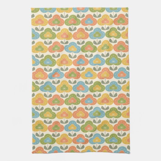 Retro Roze Groen Blauw Geel Geometrische bloemen Theedoek (Verticaal)