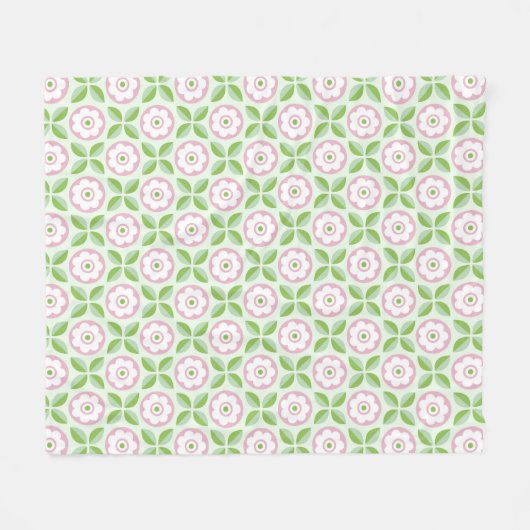Retro Roze Groen Bloemen Geometrisch Patroon Fleece Deken (Voorkant (Horizontaal))