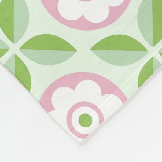Retro Roze Groen Bloemen Geometrisch Patroon Fleece Deken (Hoek)