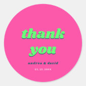 Retro Roze & Groen bruiloft Vrijgezellenfeest Dank Ronde Sticker (Voorkant)