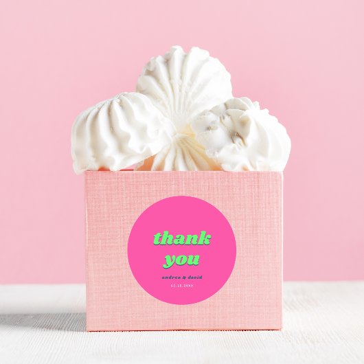 Retro Roze & Groen bruiloft Vrijgezellenfeest Dank Ronde Sticker