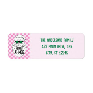 Retro Roze Groen Geruit Kerstman Kerstmis Etiket