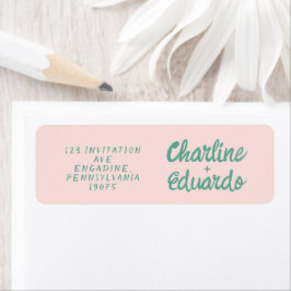 Retro Roze & Groen Handschrift Bruiloft Label