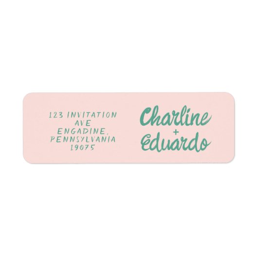 Retro Roze & Groen Handschrift Bruiloft Label (Voorkant)