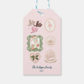Retro Roze Groen Kerstmis Cadeaulabel (Achterkant)