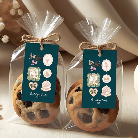 Retro Roze Groen Kerstmis Cadeaulabel