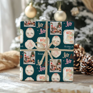 Retro Roze Groen Kerstmis Cadeaupapier